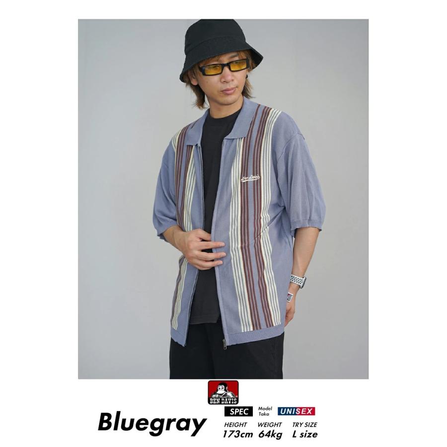 BEN DAVIS ベンデイビス マルチストライプ サマーニット ジップアップシャツ 半袖 メンズ STRIPE KNIT ZIP SHIRTS ブルーグレー | BEN DAVIS | 02