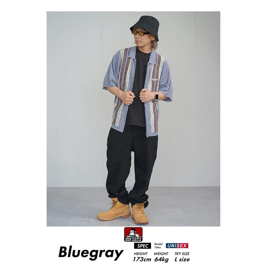 BEN DAVIS ベンデイビス マルチストライプ サマーニット ジップアップシャツ 半袖 メンズ STRIPE KNIT ZIP SHIRTS ブルーグレー | BEN DAVIS | 03
