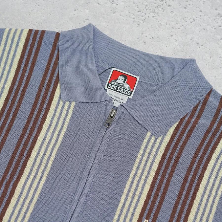 BEN DAVIS ベンデイビス マルチストライプ サマーニット ジップアップシャツ 半袖 メンズ STRIPE KNIT ZIP SHIRTS ブルーグレー | BEN DAVIS | 07