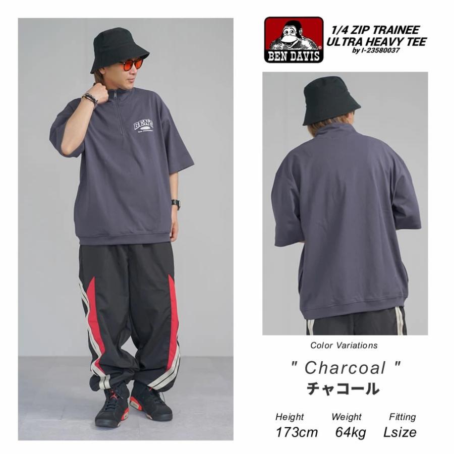 BEN DAVIS ベンデイビス ハーフジップ ヘビーウェイト Tシャツ メンズ 半袖 1/4 ZIP TRAINEE ULTRA HEAVY TEE チャコール | BEN DAVIS | 09