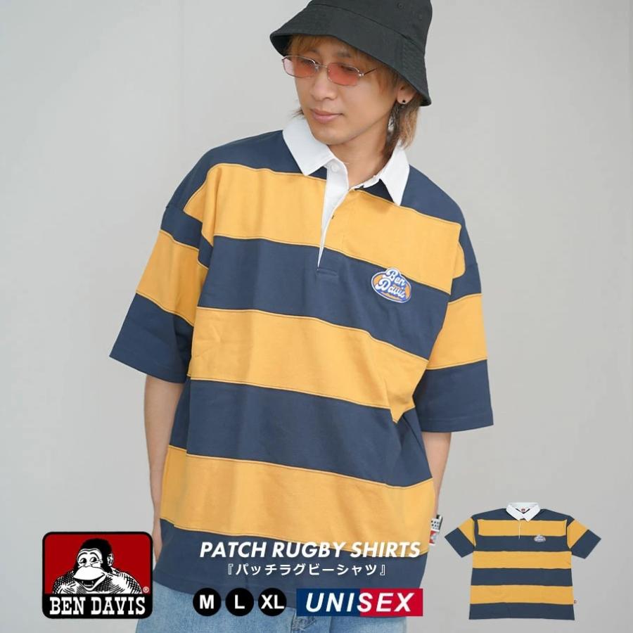 BEN DAVIS ベンデイビス ラグビーシャツ メンズ 半袖 PATCH RUGBY BORDER TEE イエロー | BEN DAVIS