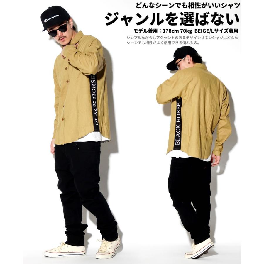 サイドライン コットンリネンシャツ メンズ 長袖 カジュアルシャツ 綿麻 ストリート系 アメカジ サーフ 大きいサイズ ゆったり | BLACK KAVIAR | 04