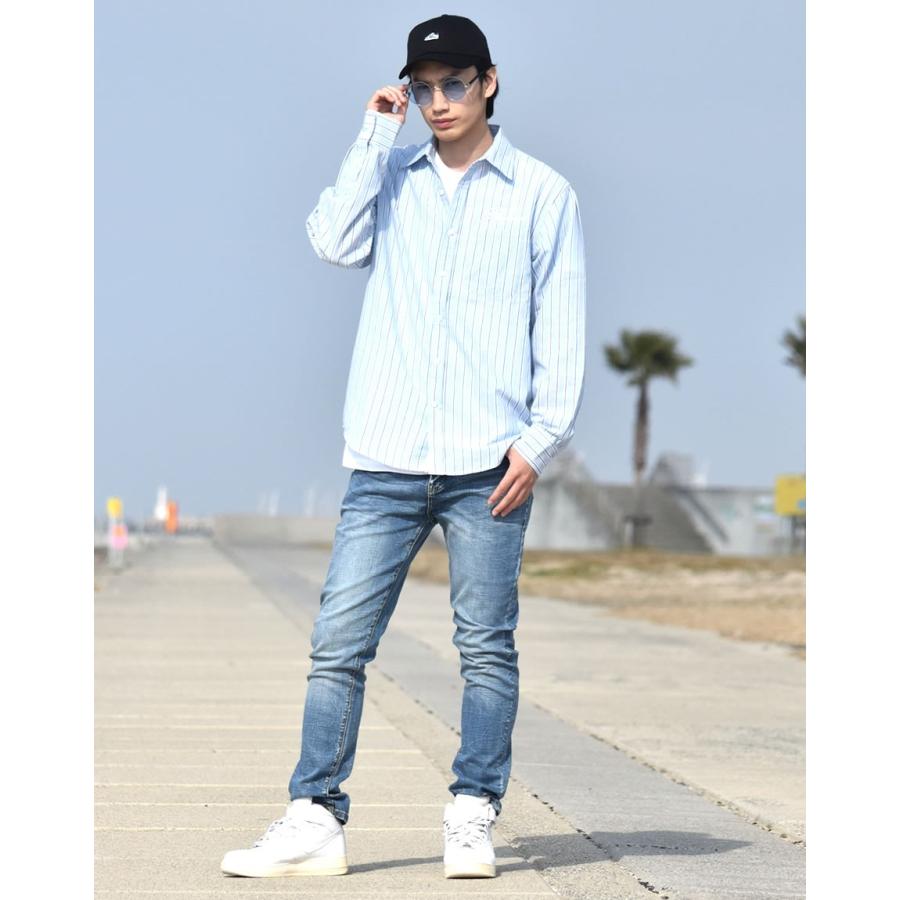 ストライプシャツ メンズ 長袖 コットンリネン カジュアルシャツ 綿麻 ストリート系 アメカジ サーフ 大きいサイズ ゆったり | BLACK KAVIAR | 06