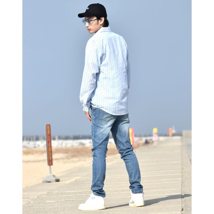 ストライプシャツ メンズ 長袖 コットンリネン カジュアルシャツ 綿麻 ストリート系 アメカジ サーフ 大きいサイズ ゆったり | BLACK KAVIAR | 07
