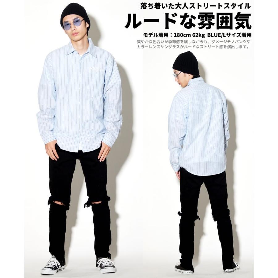 ストライプシャツ メンズ 長袖 コットンリネン カジュアルシャツ 綿麻 ストリート系 アメカジ サーフ 大きいサイズ ゆったり | BLACK KAVIAR | 08