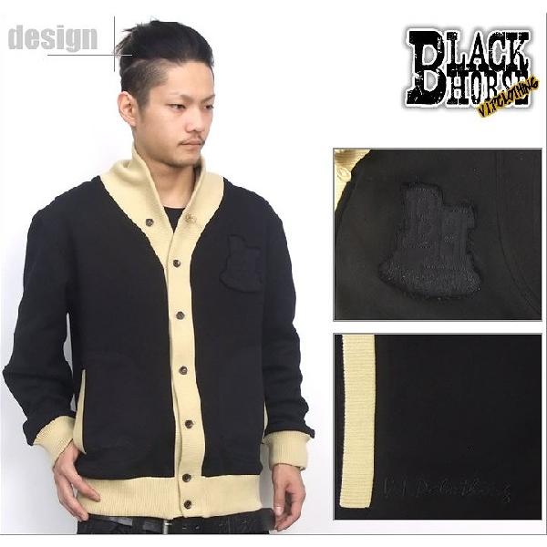 レタード カーディガン メンズ スウェット 裏起毛 ショールカラー BHロゴワッペン ストリート系 大きいサイズ ゆったり | BLACK KAVIAR | 02