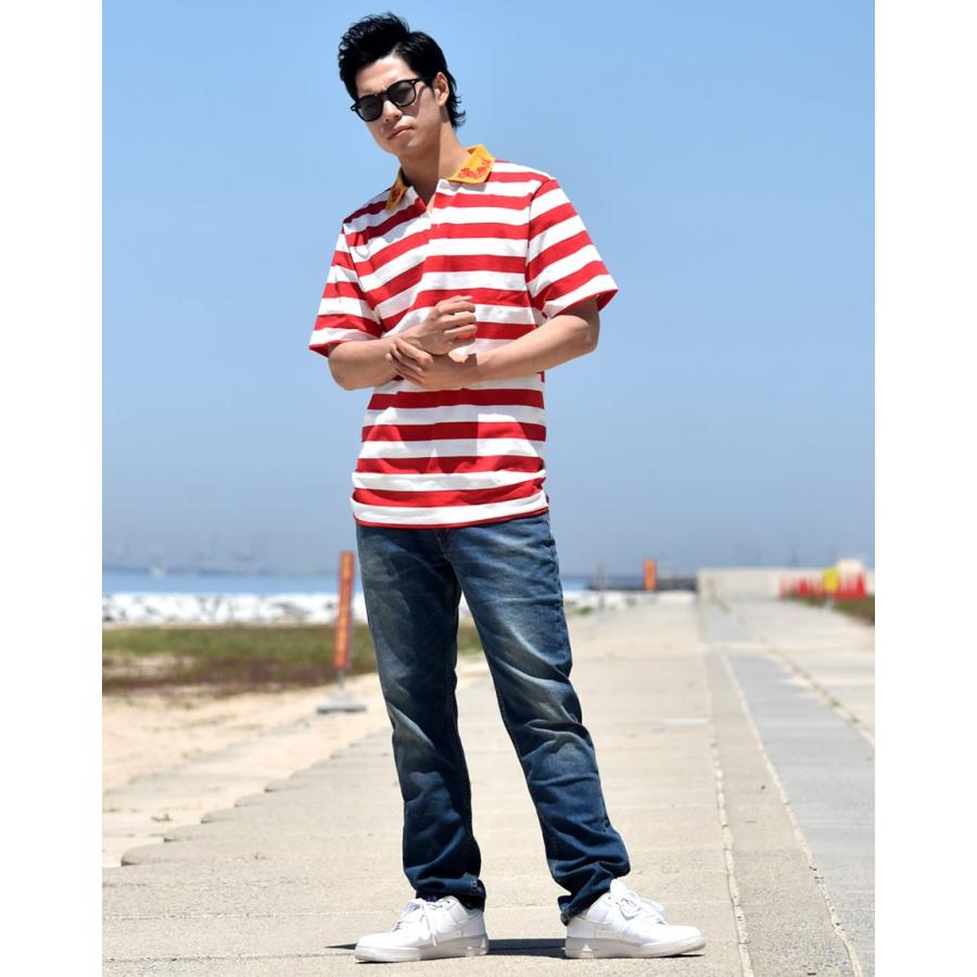 ポロシャツ メンズ 半袖 大きいサイズ 夏 BLACK HORSE 襟バラ刺繍ボーダーポロシャツ ストリート系 サーフ ファッション | BLACK KAVIAR | 06