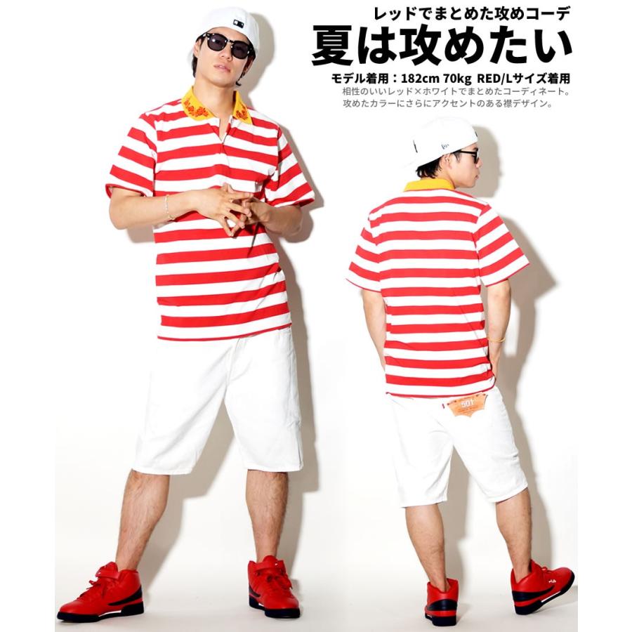 ポロシャツ メンズ 半袖 大きいサイズ 夏 BLACK HORSE 襟バラ刺繍ボーダーポロシャツ ストリート系 サーフ ファッション | BLACK KAVIAR | 08