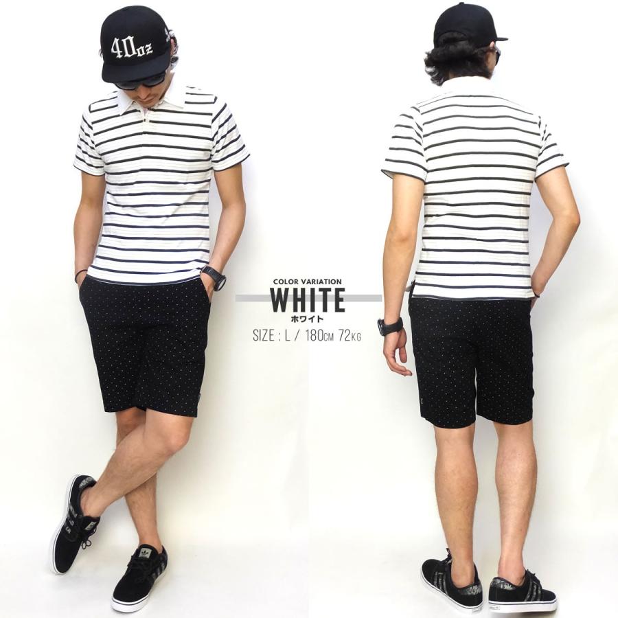 ボーダー柄鹿の子スキッパーポロシャツ メンズ 半袖 スリム |  | 01