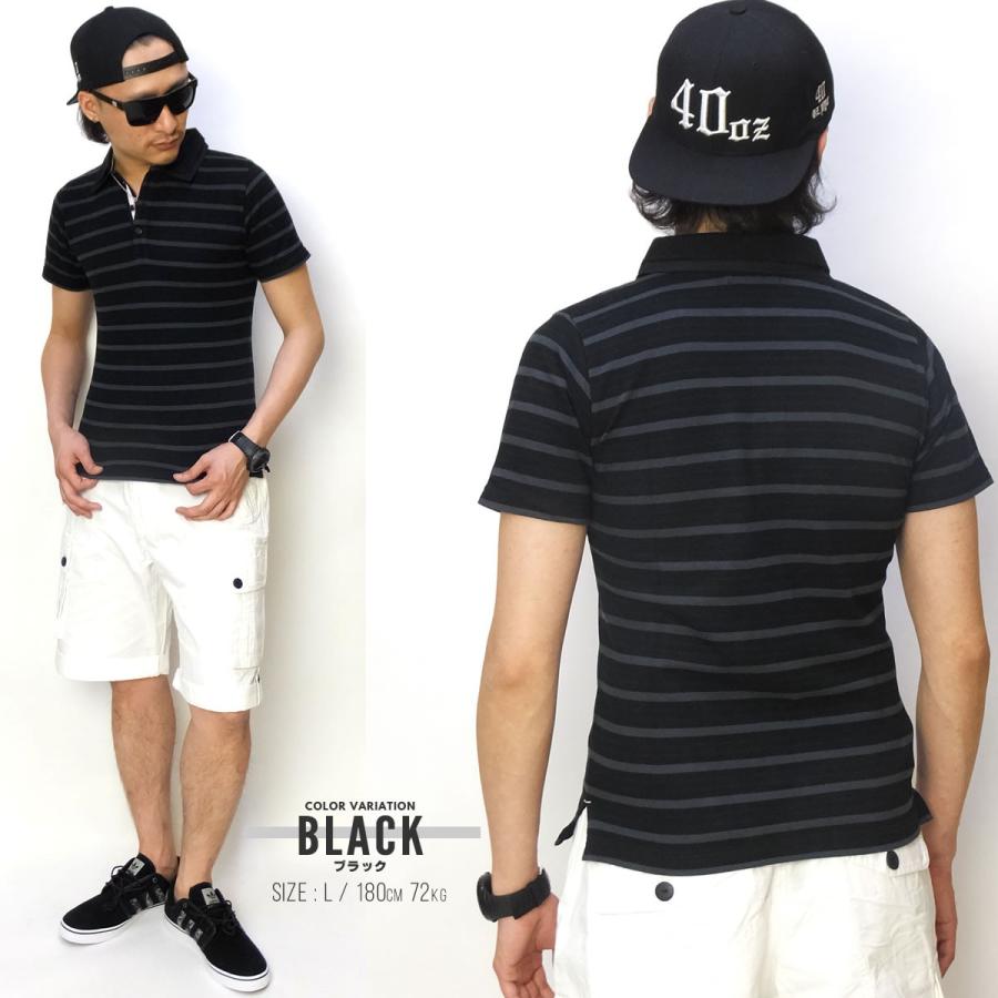 ボーダー柄鹿の子スキッパーポロシャツ メンズ 半袖 スリム |  | 02