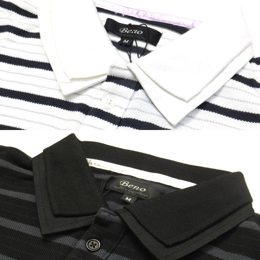 ボーダー柄鹿の子スキッパーポロシャツ メンズ 半袖 スリム |  | 04