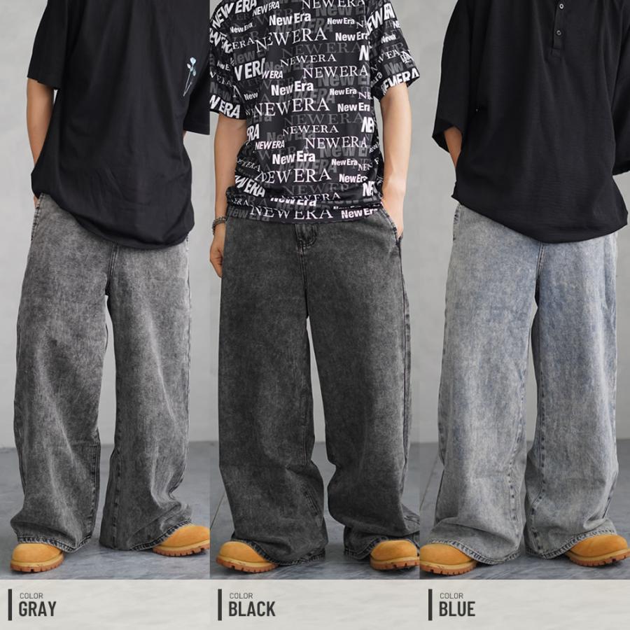 デニムパンツ メンズ 大きいサイズ ワイド ゆったり ケミカル