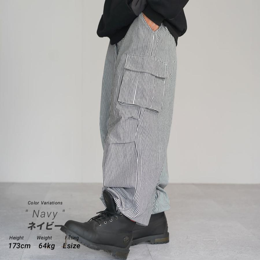 スーパーワイド ヒッコリー カーゴパンツ ワイド ミリタリー ワークパンツ メンズ 大きいサイズ ルーズ ゆったり 極太 作業着 おしゃれ ブランド DOP | DOPE | 13
