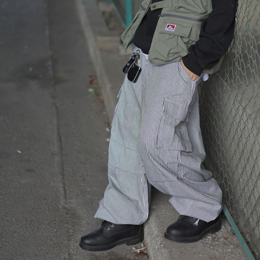 スーパーワイド ヒッコリー カーゴパンツ ワイド ミリタリー ワークパンツ メンズ 大きいサイズ ルーズ ゆったり 極太 作業着 おしゃれ ブランド DOP | DOPE | 05