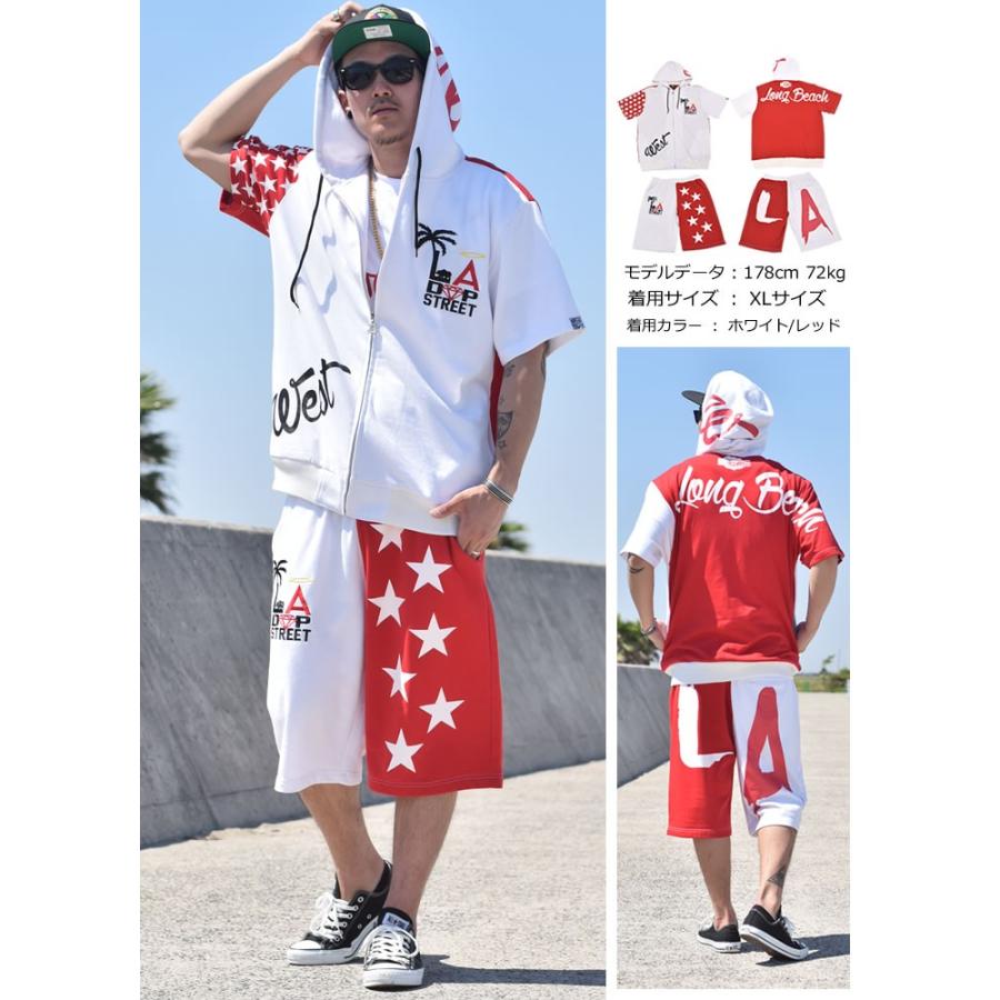 スウェット 上下 メンズ レディース 夏 セットアップ 半袖パーカー ハーフパンツ 裏毛 綿 おしゃれ B系 ストリート系 ブランド ダンス 衣装 |  | 02