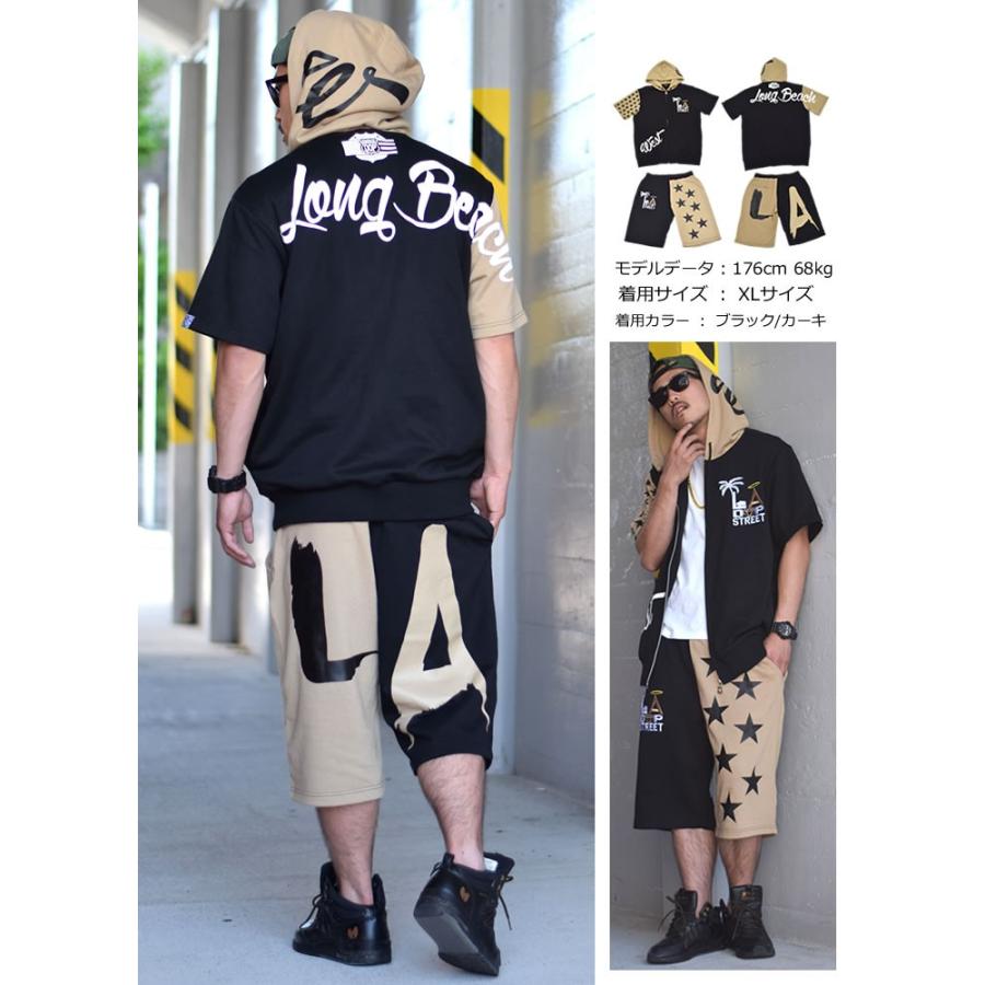 スウェット 上下 メンズ レディース 夏 セットアップ 半袖パーカー ハーフパンツ 裏毛 綿 おしゃれ B系 ストリート系 ブランド ダンス 衣装 |  | 03