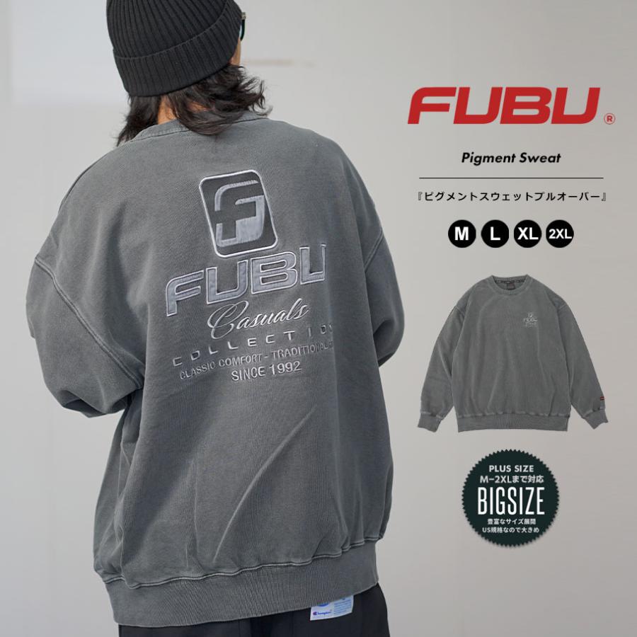 FUBU フブ トレーナー メンズ 裏毛 スウェット ピグメント ワッペン チャコール M L XL 2XL 大きいサイズ B系 ファッション HIPHOP ヒップホップ FAM-42701 | FUBU