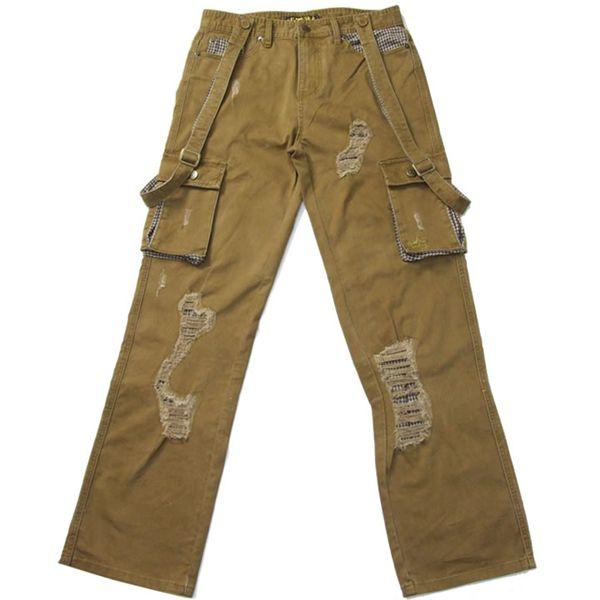 カーゴパンツ メンズ ワイド 厚手 ダメージ加工 千鳥格子柄 サスペンダー付き B系 ストリート ファッション |  | 04