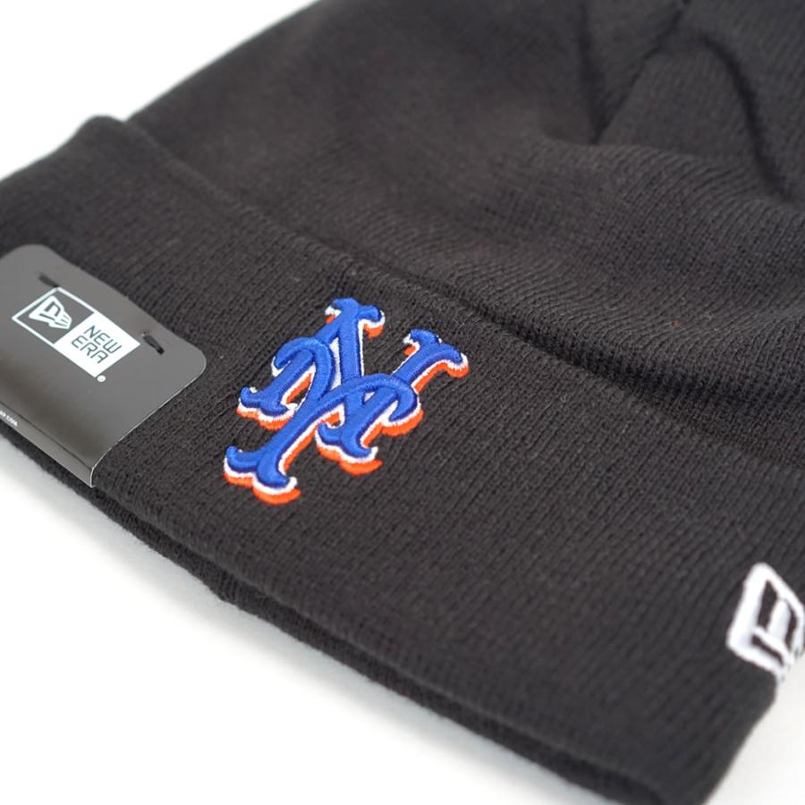 ニューエラ ニット帽 ニットキャップ メンズ レディース NEW ERA ベーシックカフニット MLB チームロゴ ニューヨーク・メッツ ブラック×マルチカラー | NEW ERA | 03