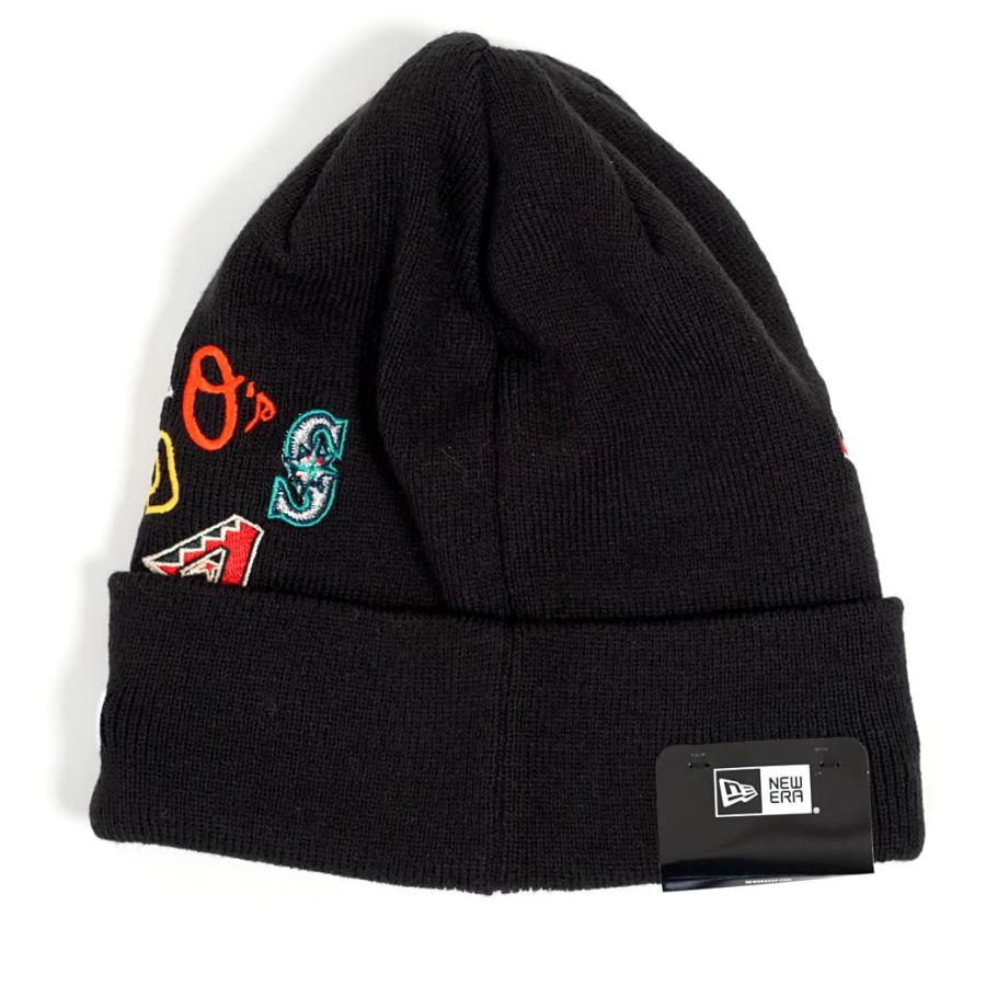ニューエラ ニット帽 ニットキャップ メンズ レディース NEW ERA ベーシックカフニット MLB チームロゴ オールオーバー ブラック×マルチカラー | NEW ERA | 02