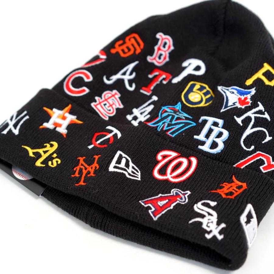 ニューエラ ニット帽 ニットキャップ メンズ レディース NEW ERA ベーシックカフニット MLB チームロゴ オールオーバー ブラック×マルチカラー | NEW ERA | 03