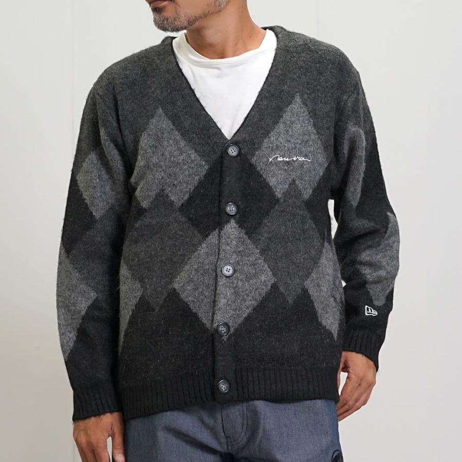 ニューエラ ゴルフ モヘア調ニットカーディガン アーガイル柄 メンズ NEW ERA GOLF KNIT CARDIGAN ARGYLE ブラック｜deep｜03