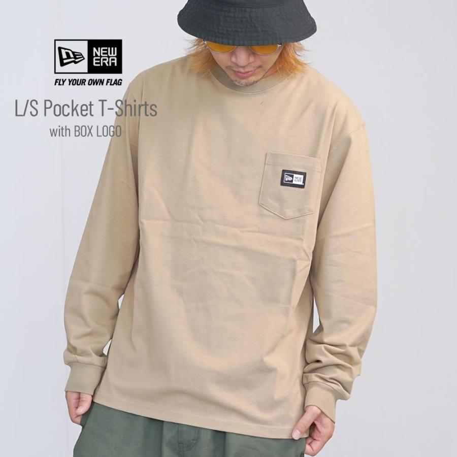 ニューエラ ロンT 長袖Tシャツ メンズ レディース NEW ERA 長袖コットンポケットTシャツ Box Logo ボックスロゴ カーキ レギュラーフィット | NEW ERA