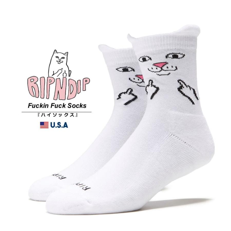 RIPNDIP リップンディップ クルーソックス メンズ 靴下 Nerm Face Mid Socks ホワイト | RIPNDIP