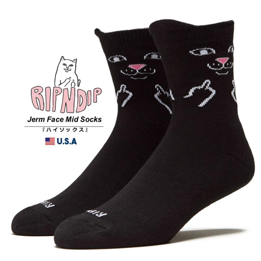 RIPNDIP リップンディップ クルーソックス メンズ 靴下 Jerm Face Mid Socks ブラック | RIPNDIP