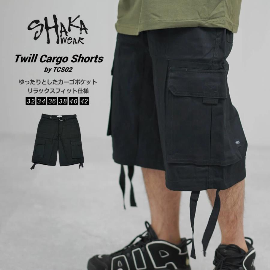 SHAKA WEAR シャカウェア カーゴ ショートパンツ ハーフパンツ メンズ ウェブベルト付き TWILL CARGO SHORTS ブラック | SHAKA WeAR