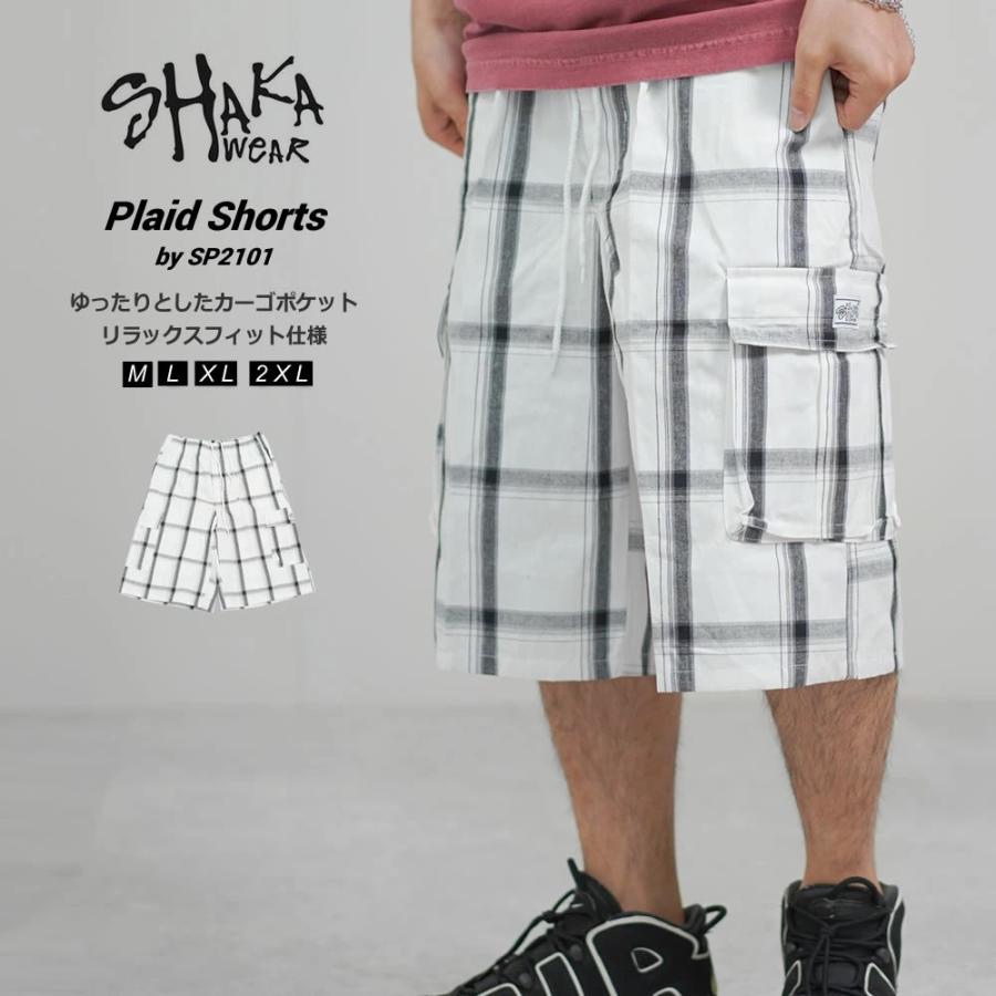 SHAKA WEAR シャカウェア チェック カーゴ ショートパンツ ハーフパンツ メンズ PLAID SHORTS ホワイト | SHAKA WeAR