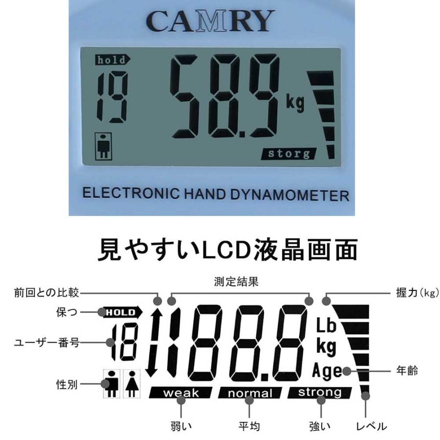 デジタル握力計 高精度 正規品 グリップ幅調整可能 0-90kg 握力測定 デジタルハンドグリップメーター 記録更新機能付き 19人登録｜deepark-store｜05