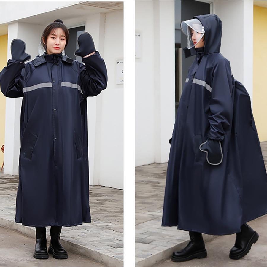 レディース メンズ ポンチョ リュック 対応 カッパ ロング丈 自転車 バイク 雨具 反射テープ おしゃれ 厚手 超軽量 防水 ワークマン 二重つば クリアバイザー | ブランド登録なし | 13