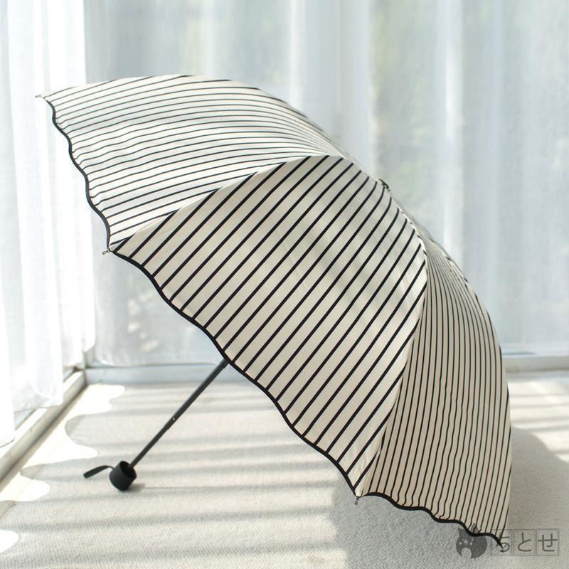サンバリア 日傘 晴雨兼用 3つ折り 軽量 UVカット 折りたたみ傘 100％ 遮光 遮熱 完全遮光 折り畳み 傘 レディース ボーダー柄日傘 遮熱効果 UVカット | ブランド登録なし | 09