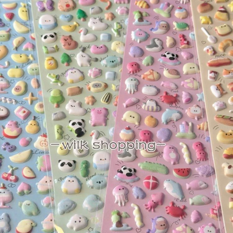 4枚セット ボンボンシール 立体 シール クリア ドロップシール 3D ぷくぷくシール 装飾用 かわいいシール 立体 シール ぷっくり 動物 ゆめかわ | ブランド登録なし | 01