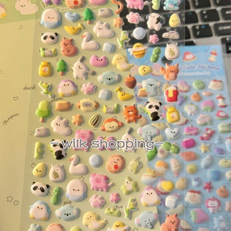 4枚セット ボンボンシール 立体 シール クリア ドロップシール 3D ぷくぷくシール 装飾用 かわいいシール 立体 シール ぷっくり 動物 ゆめかわ | ブランド登録なし | 03