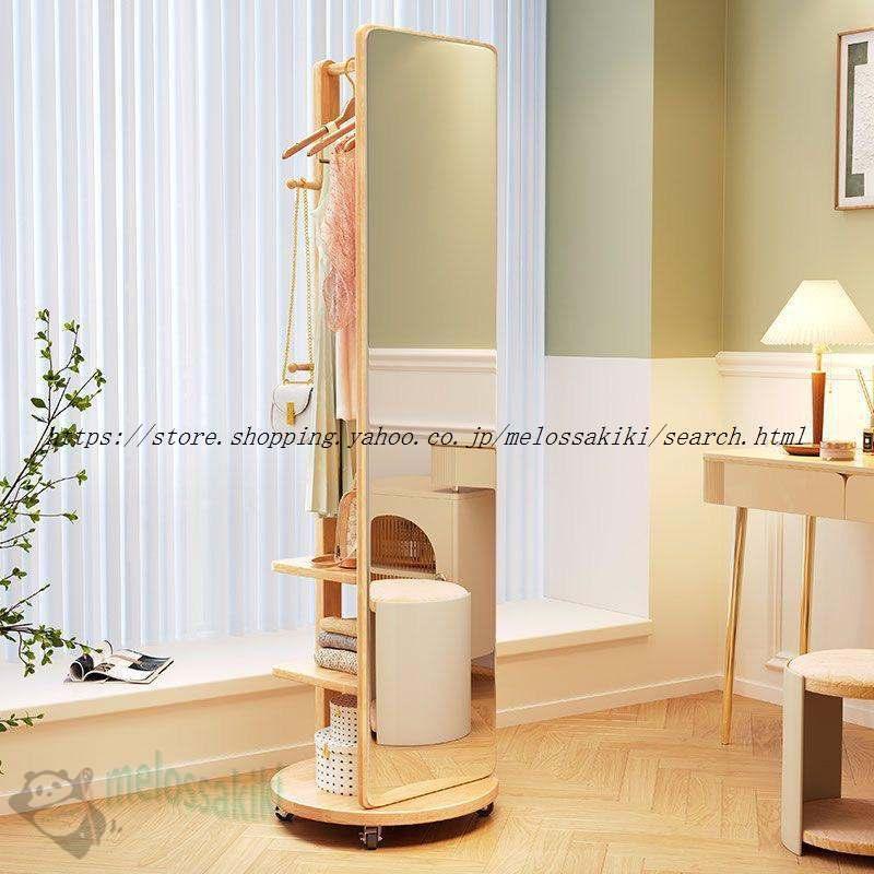 回転式 全身鏡 全身ミラー おしゃれ 収納 割れない ハンガー付き 木製 飛散防止 コンパクト 全身 スタンド 姿見鏡 姿見 洋服収納 贈り物 プレゼント | ブランド登録なし | 09