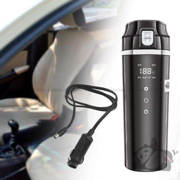 車載用ポット 車載電気ケトル 12V/24V カーポット 車載 カップ 温度表示 304ステンレス鋼 旅行暖房マグカップ 魔法瓶 車用湯沸かし器 車中泊 旅行用 携帯便利 黒 | ブランド登録なし | 07