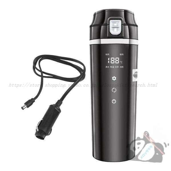 車載用ポット 車載電気ケトル 12V/24V カーポット 車載 カップ 温度表示 304ステンレス鋼 旅行暖房マグカップ 魔法瓶 車用湯沸かし器 車中泊 旅行用 携帯便利 黒 | ブランド登録なし | 08