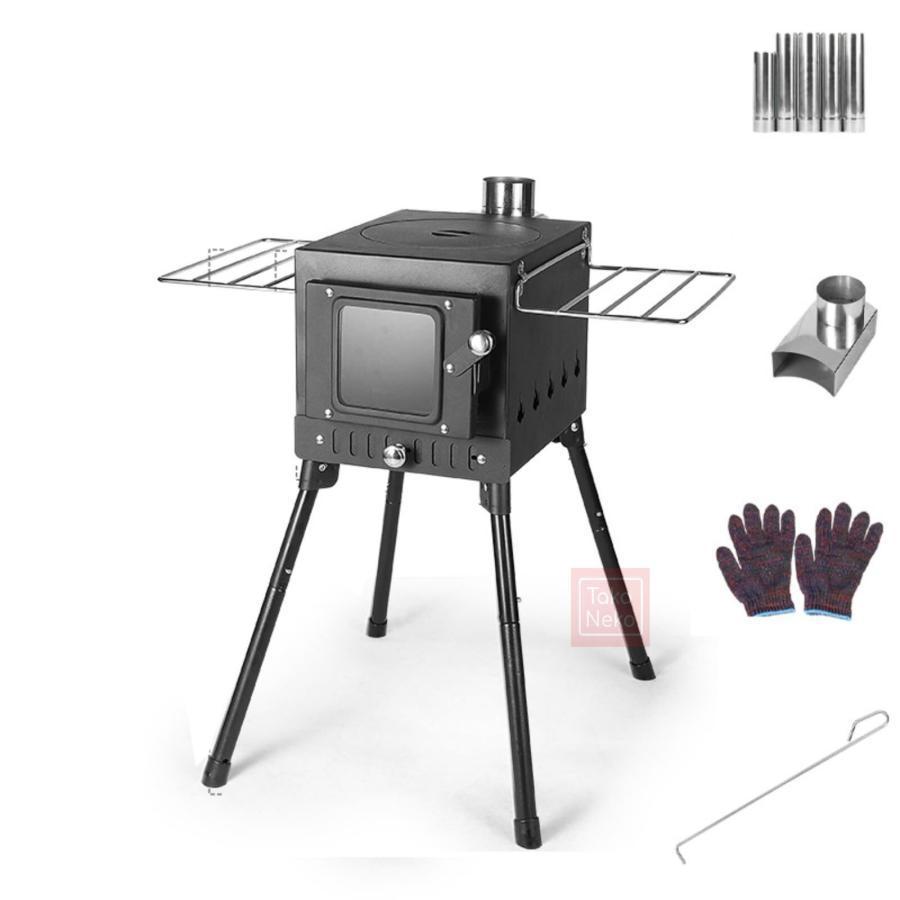 テント用 キャンプストーブ【二次燃焼 薪ストーブ 】 耐熱ガラス アウトド ポータブル ストーブ キャンプ まきストーブ キャンプストーブ 折りたたみ 煙突 調理 | ブランド登録なし