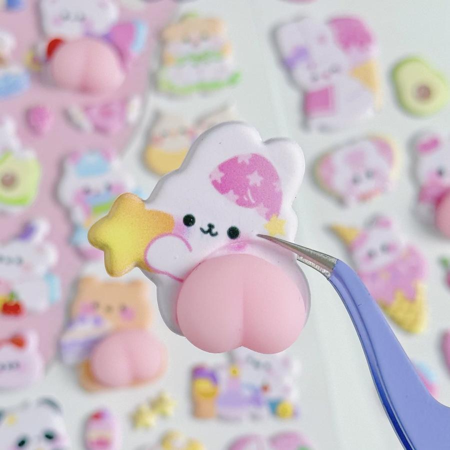 4枚セット おしり シール ボンボンドロップシール 3D立体シール 手帳 シール手帳 ぷにぷに シール おしりシール スクイーズ ぷにぷにシール キャラクター | ブランド登録なし | 08