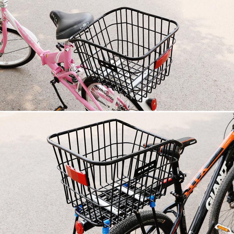 自転車用 リアバスケット 後ろカゴ 後ろかご 固定式 大容量 反射板付き スチール 荷物 荷台 通勤 通学 買い物 ブラック 黒 |  | 02