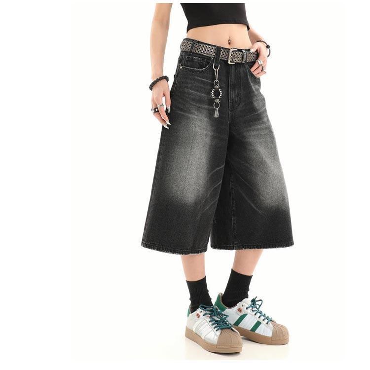 デニム ハーフパンツ デニムパンツ ジーンズ 春 7分丈 レディース メンズ クロップド丈 春服 ショートパンツ ワイド クロップドパンツ デニムパン | ブランド登録なし | 12