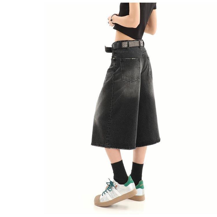 デニム ハーフパンツ デニムパンツ ジーンズ 春 7分丈 レディース メンズ クロップド丈 春服 ショートパンツ ワイド クロップドパンツ デニムパン | ブランド登録なし | 13