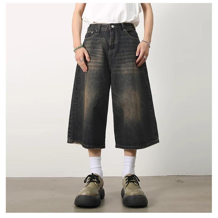 デニム ハーフパンツ デニムパンツ ジーンズ 春 7分丈 レディース メンズ クロップド丈 春服 ショートパンツ ワイド クロップドパンツ デニムパン | ブランド登録なし | 14