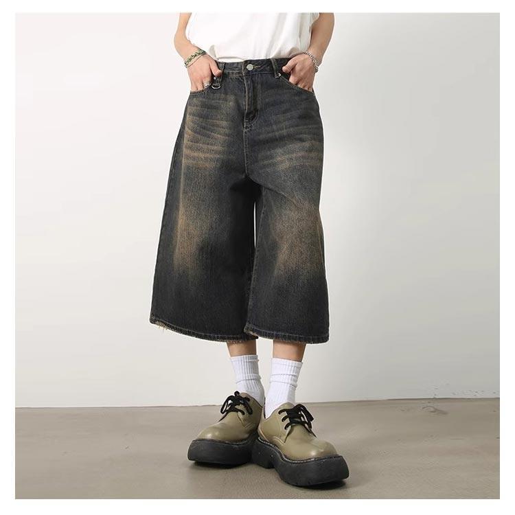 デニム ハーフパンツ デニムパンツ ジーンズ 春 7分丈 レディース メンズ クロップド丈 春服 ショートパンツ ワイド クロップドパンツ デニムパン | ブランド登録なし | 15