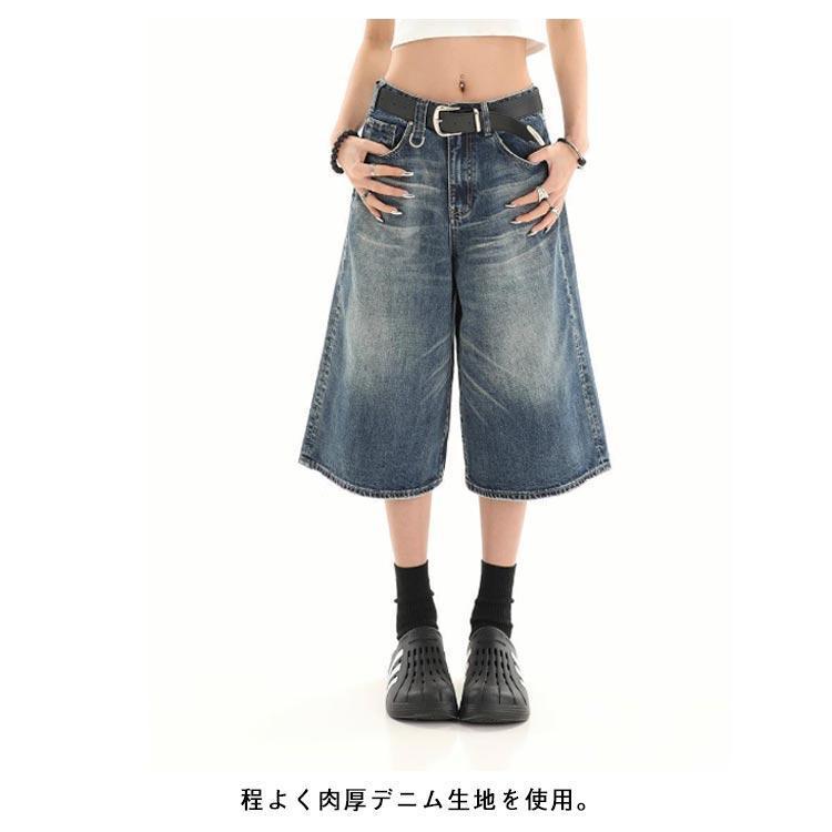 デニム ハーフパンツ デニムパンツ ジーンズ 春 7分丈 レディース メンズ クロップド丈 春服 ショートパンツ ワイド クロップドパンツ デニムパン | ブランド登録なし | 08