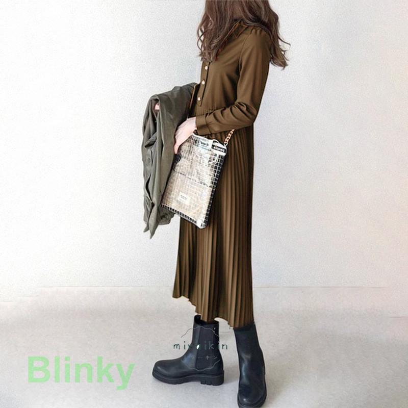 ワンピース春40代 プリーツ 切り替え ドッキングワンピース ロングワンピース ワンピース長袖 シャツカラー 通学通勤20代30代 フォーマル50代 春秋 ワンピース | ブランド登録なし | 02