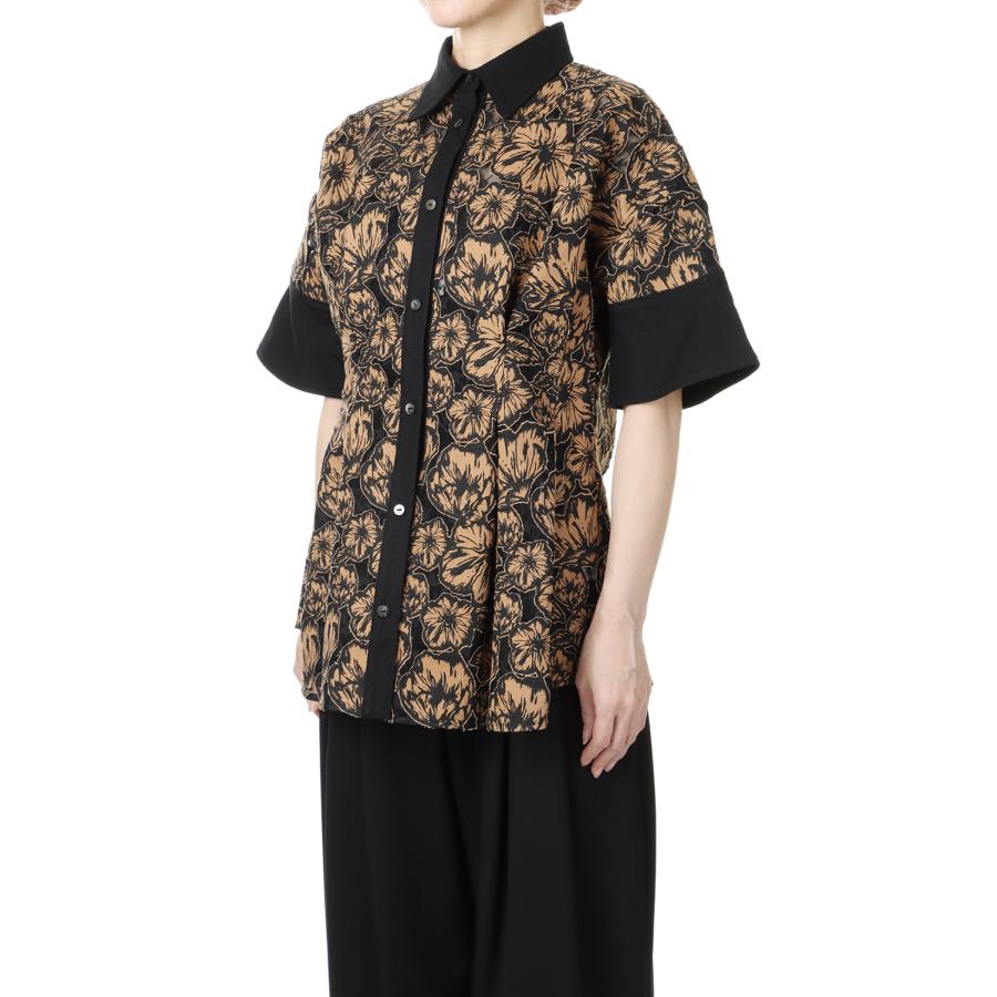 【P10倍】【SALE】Flower Lace Flare Shirt -CAMEL LACE(E22SS/T-02) EBONY(エボニー) | EBONY | 01