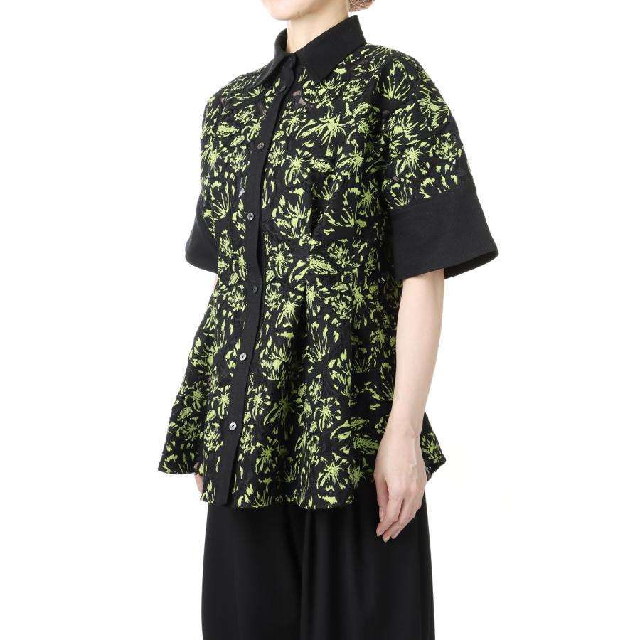 【P10倍】【SALE】Flower Lace Flare Shirt -BLACK MIX(E22SS/T-02) EBONY(エボニー) | EBONY | 01